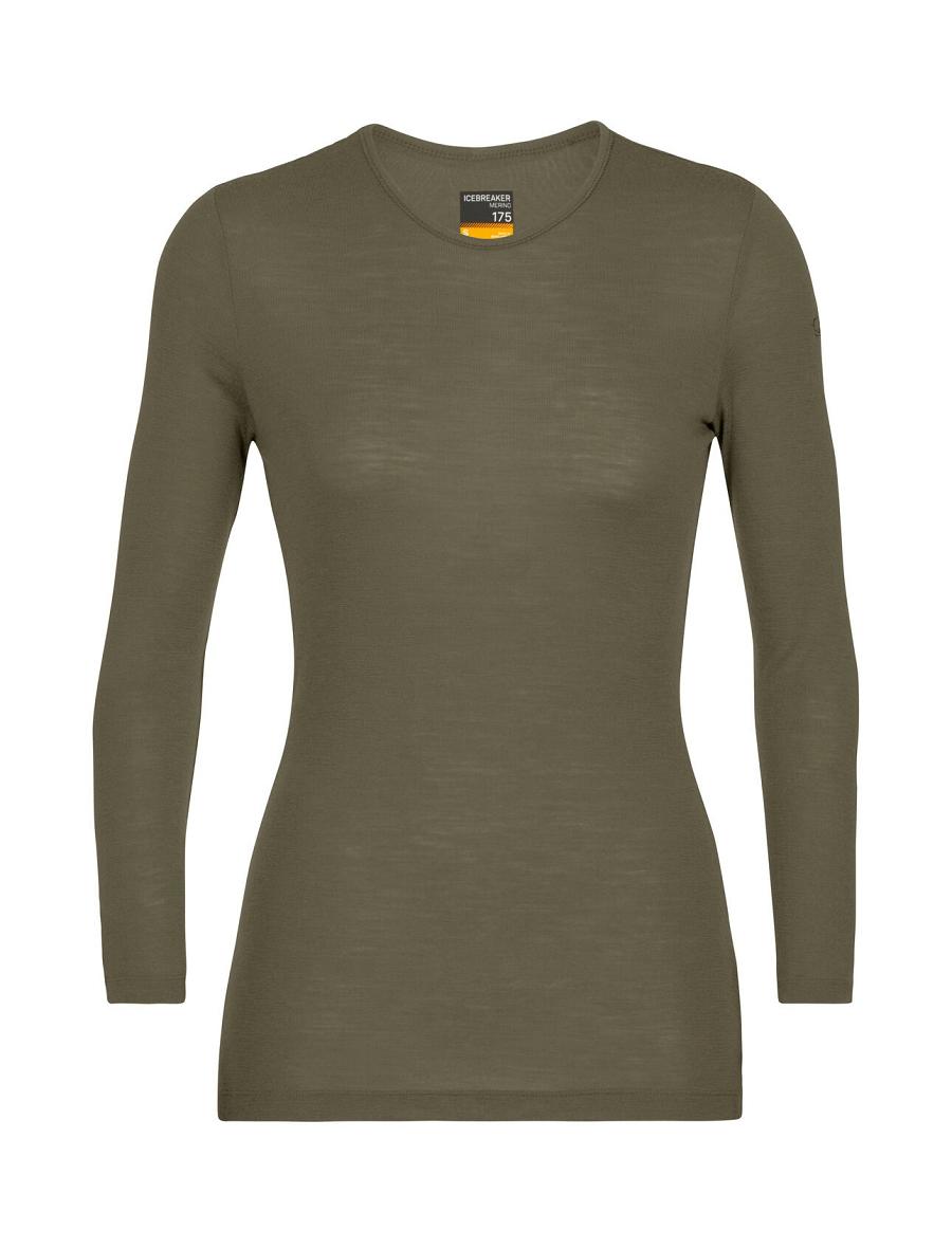 Base Layers Icebreaker Merino 175 Everyday Long Sleeve Crewe Thermal Top Damskie Oliwkowe | PL 1038KORI